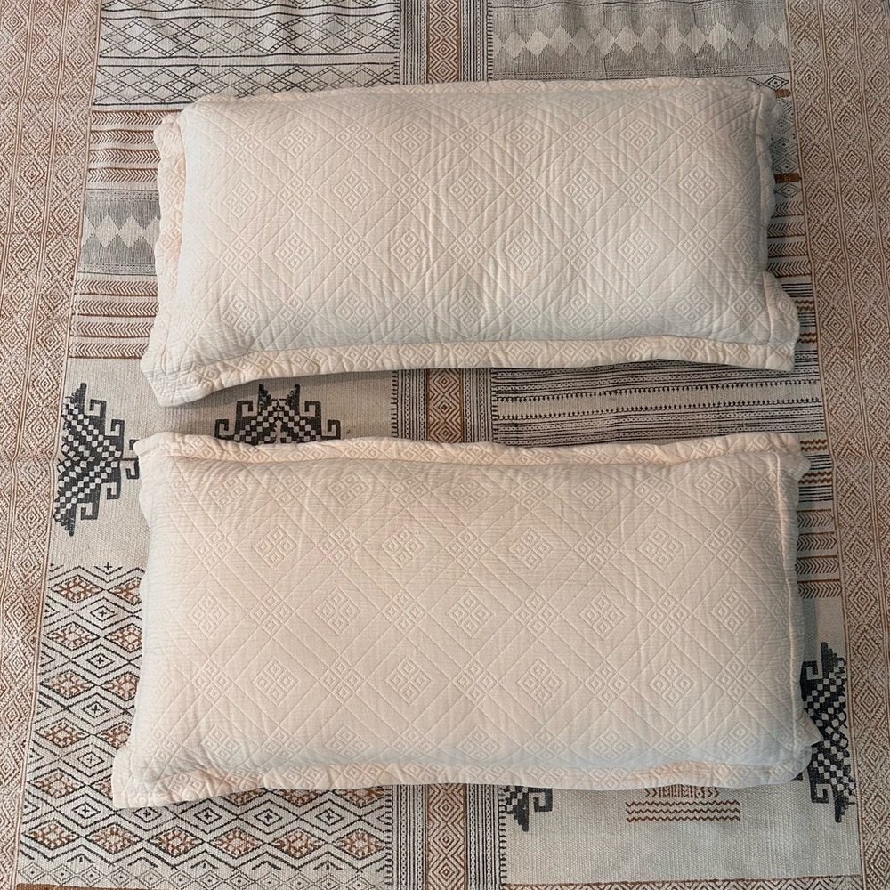 SUPERIOR-Pair of 2 XL/King size Cream Quilted Pillow COVERS ONLY-100% cotton